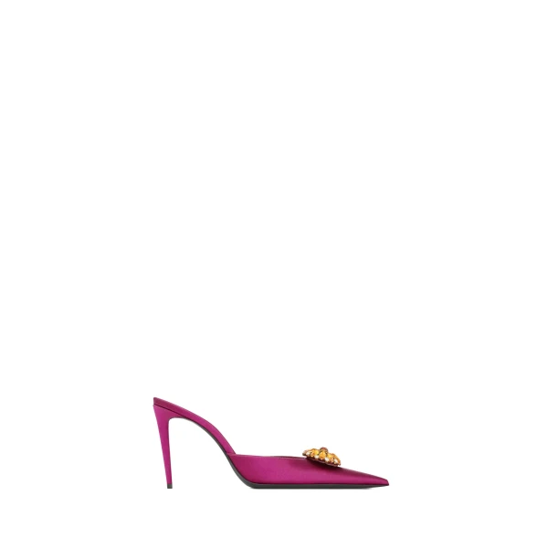 Purple Saint Laurent Cosmo Mules in Satin Crepe and Crystals | Mules