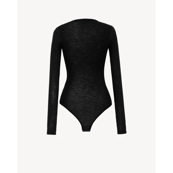 Black Saint Laurent Crewneck Bodysuit in Wool Jersey, view 3 | Bodysuit