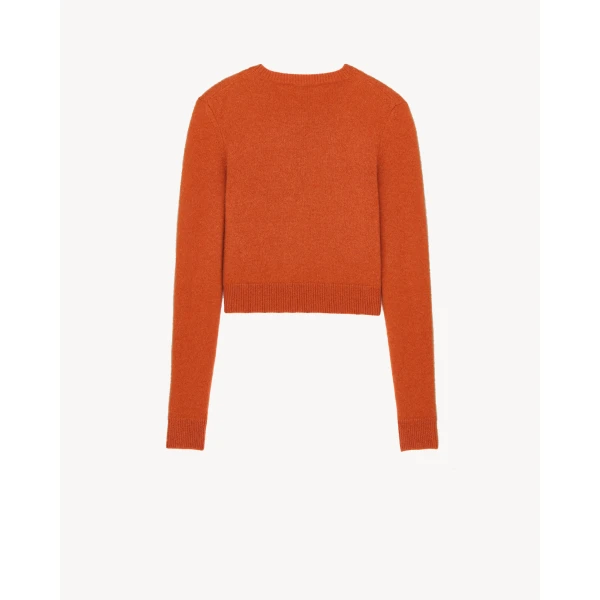 Beige Saint Laurent Crewneck Sweater in Cashmere, Terre de Sienne, view 3 | Sweaters