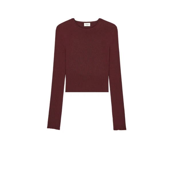 Crewneck Top in Ribbed Cashmere, Wool, and Silk