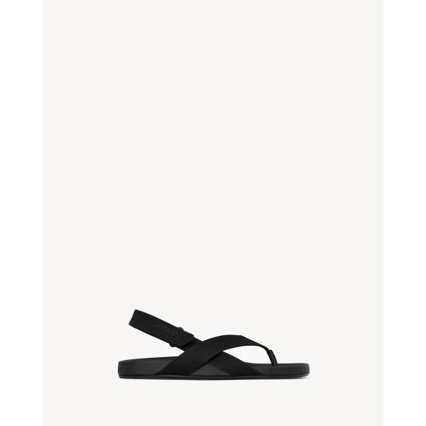 Black Saint Laurent Culver Sandals in Satin Crepe, view 2 | Sandals