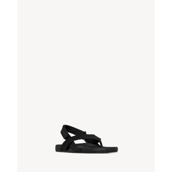 Black Saint Laurent Culver Sandals in Satin Crepe, view 3 | Sandals