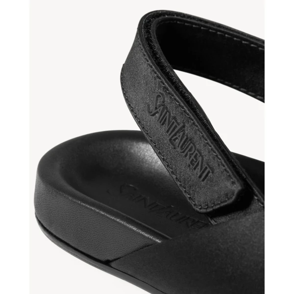 Black Saint Laurent Culver Sandals in Satin Crepe, view 4 | Sandals