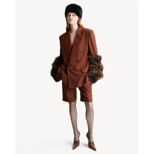 Beige Saint Laurent Double-Breasted Jacket in Cashmere, view 2 | Blazers