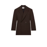 Multicolour Saint Laurent Double-Breasted Jacket in Chalk-Stripe Wool Mélange, Marron and Beige | Blazers