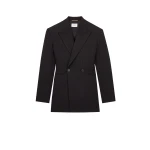 Multicolour Saint Laurent Double-Breasted Jacket in Chalk-Stripe Wool Mélange, Noir and Gris A007RP | Blazers