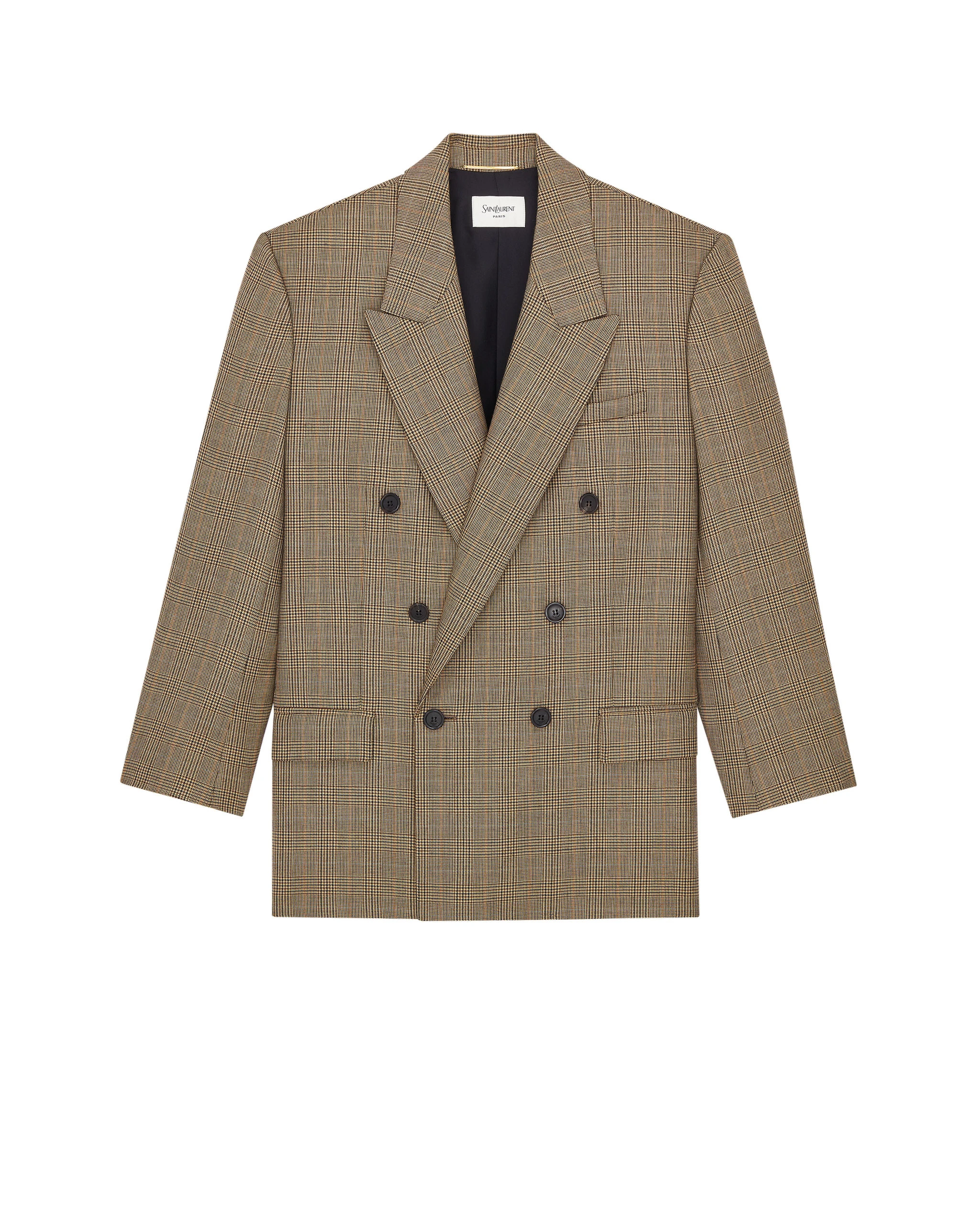 Saint Laurent Double-Breasted Jacket in Prince of Wales Puppytooth Wool Beige Saint Laurent Double-Breasted Jacket in Prince of Wales Puppytooth Wool | Blazers