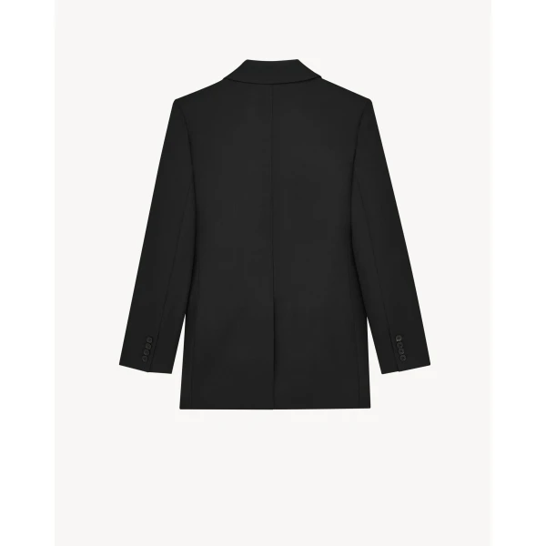Black Saint Laurent Double-Breasted Jacket in Wool, view 2 | Blazers