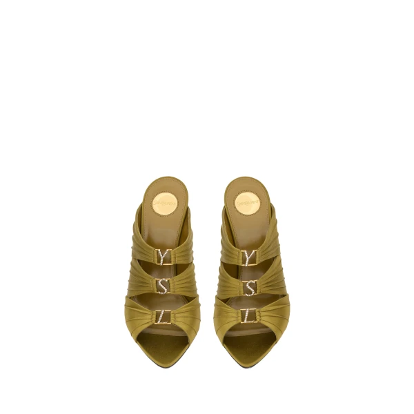 Metallic Saint Laurent Emilie Mules in Satin Crepe, Cuba Gold | Mules