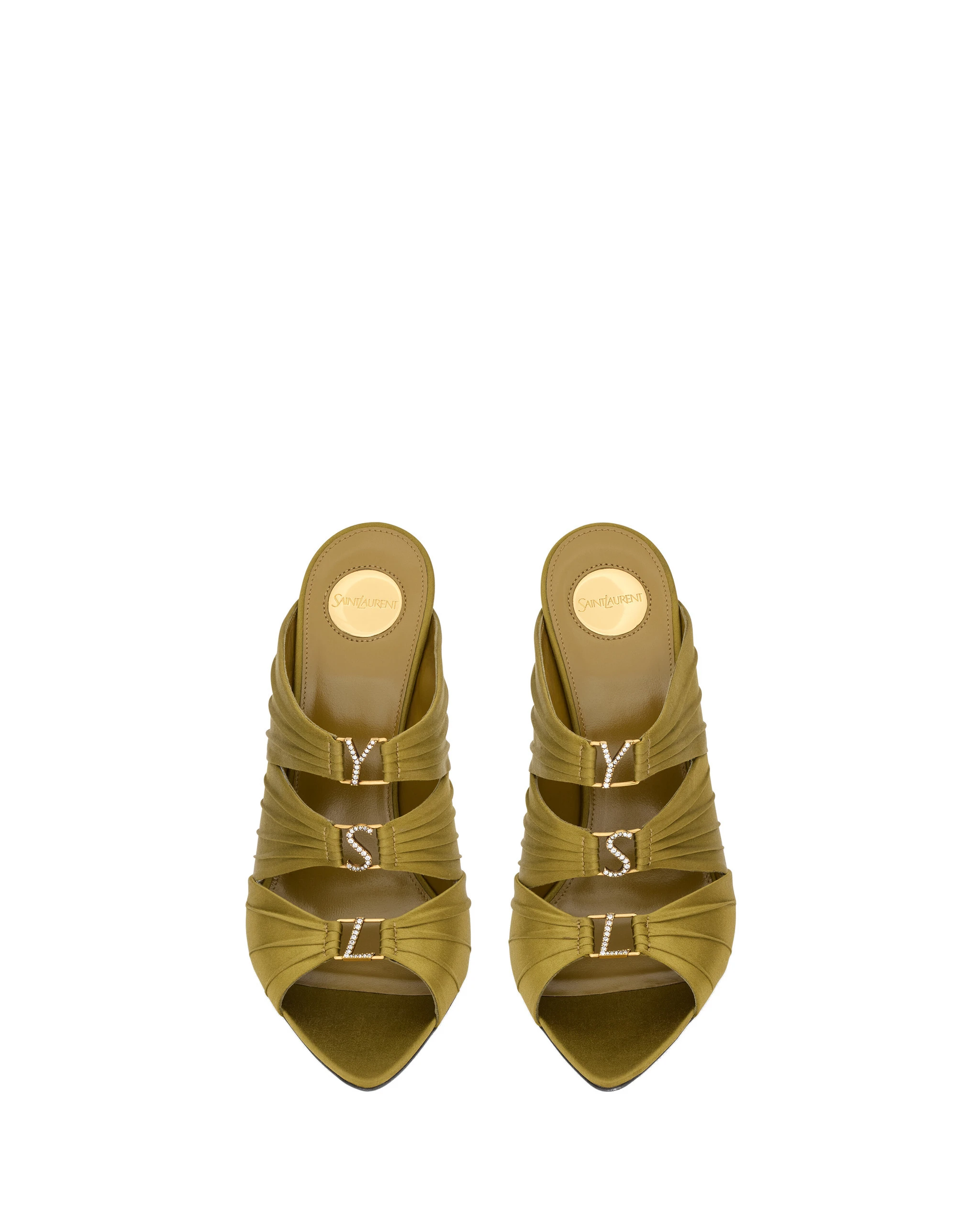 Saint Laurent Emilie Mules in Satin Crepe, Cuba Gold Metallic Saint Laurent Emilie Mules in Satin Crepe, Cuba Gold | Mules