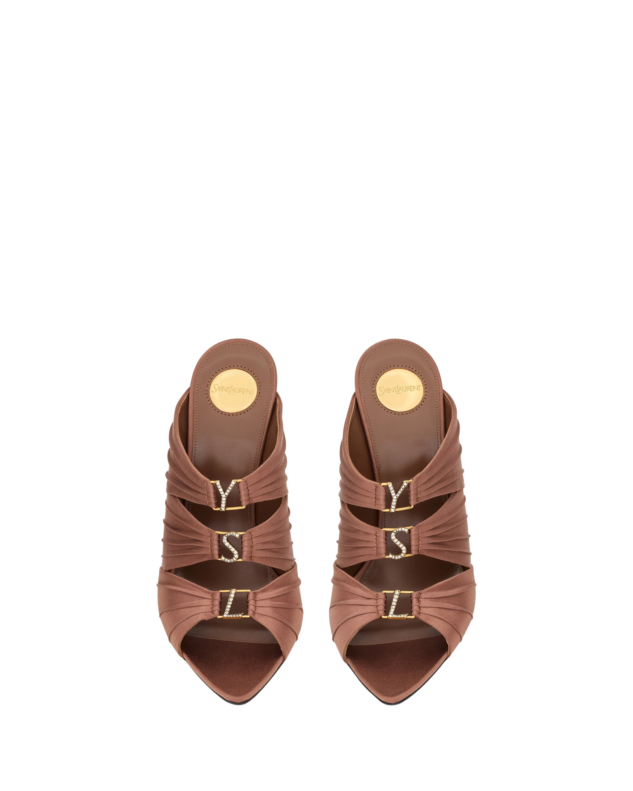 Saint Laurent Emilie Mules in Satin Crepe, Manioc Brown Brown Saint Laurent Emilie Mules in Satin Crepe, Manioc Brown | Mules