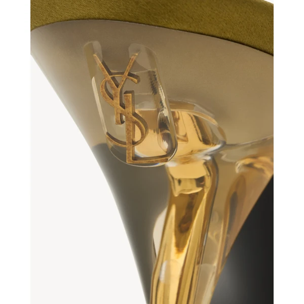 Metallic Saint Laurent Fanny Slingback Pumps in Satin Crepe, Cuba Gold, view 4 | Heels