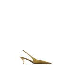 Metallic Saint Laurent Fanny Slingback Pumps in Satin Crepe, Cuba Gold | Heels