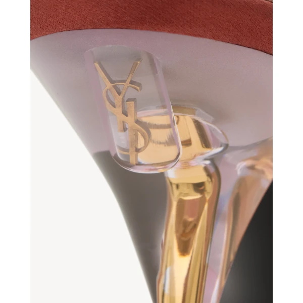 Red Saint Laurent Fanny Slingback Pumps in Satin Crepe, Dark Ruggine, view 4 | Heels