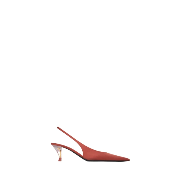 Red Saint Laurent Fanny Slingback Pumps in Satin Crepe, Dark Ruggine | Heels