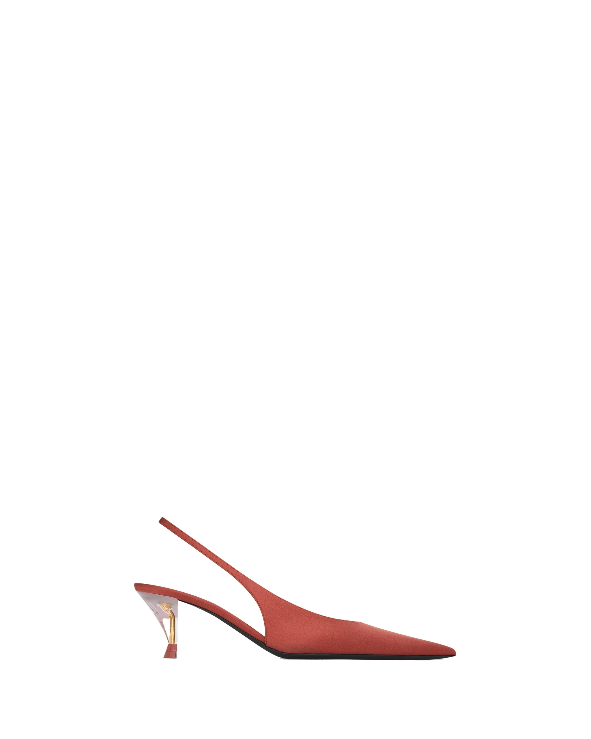 Saint Laurent Fanny Slingback Pumps in Satin Crepe, Dark Ruggine Red Saint Laurent Fanny Slingback Pumps in Satin Crepe, Dark Ruggine | Heels