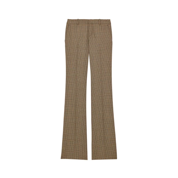 Beige Saint Laurent Flared Pants in Puppytooth Prince of Wales Wool | Wide leg pants