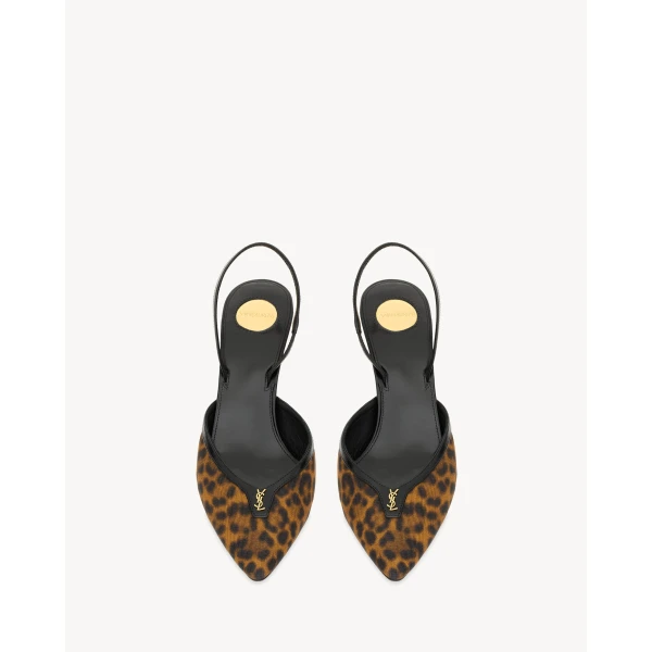 Multicolour Saint Laurent Folie Slingback Pumps in Leopard Grosgrain, view 2 | Heels