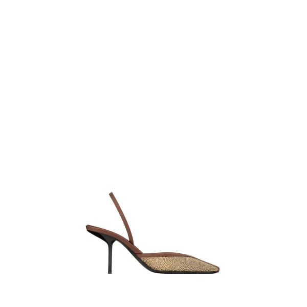 Folie Slingback Pumps in Satin, Mesh, and Crystals, Light Colorado Topaz and Pecan Brown