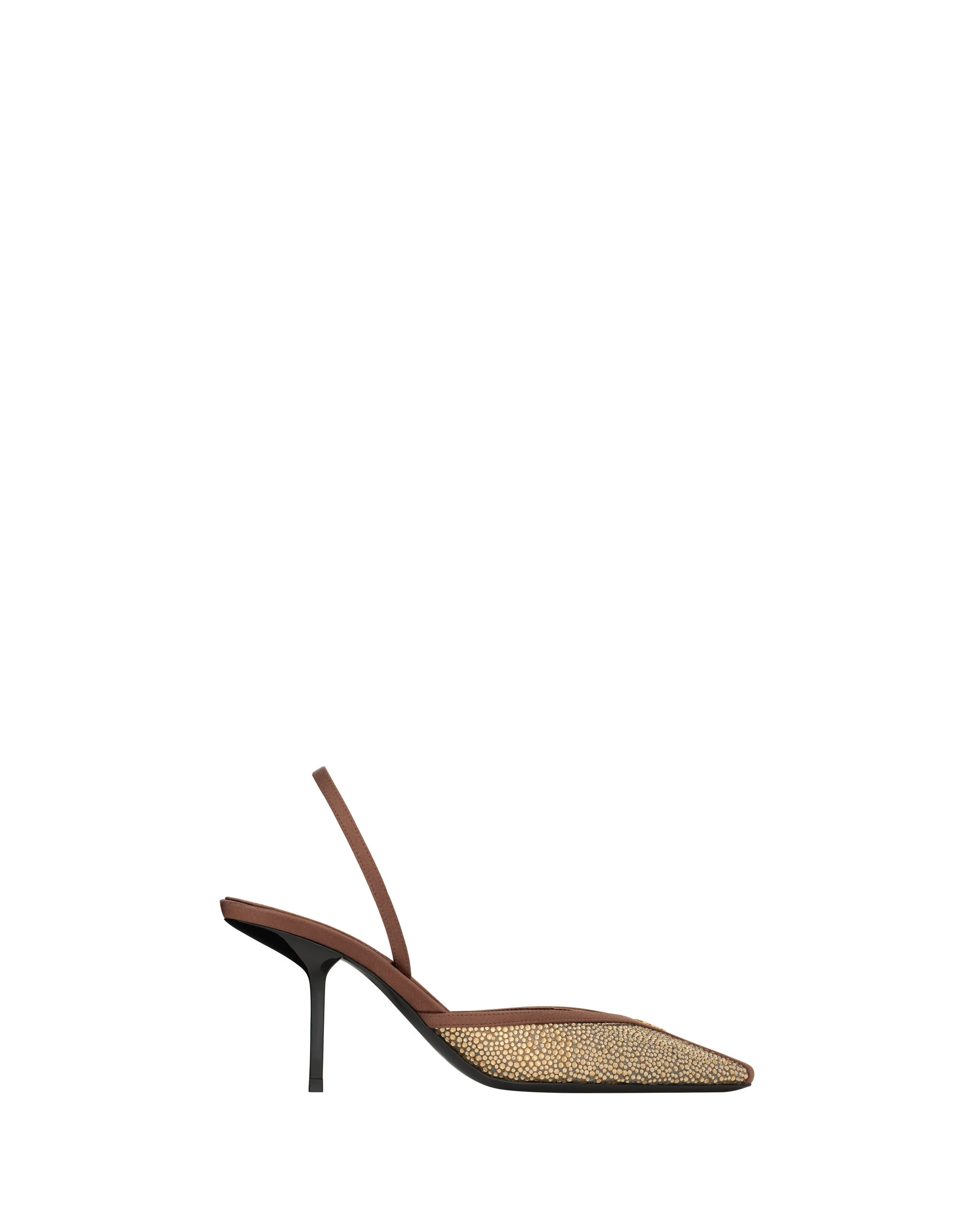 Saint Laurent Folie Slingback Pumps in Satin, Mesh, and Crystals, Light Colorado Topaz and Pecan Brown Multicolour Saint Laurent Folie Slingback Pumps in Satin, Mesh, and Crystals, Light Colorado Topaz and Pecan Brown | Heels