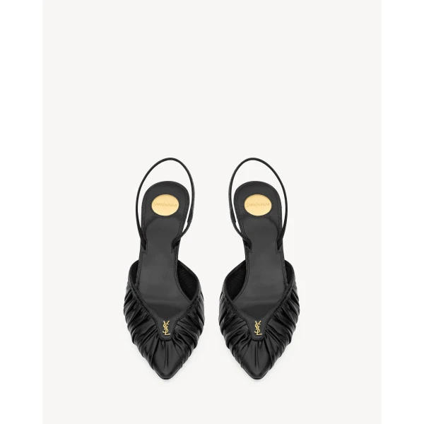 Black Saint Laurent Folie Slingback Pumps in Smooth Leather and Faux-Python, view 2 | Heels
