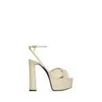 White Saint Laurent Franciane Platform Sandals in Smooth Leather, White | Sandals
