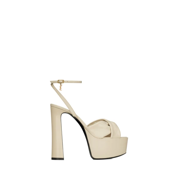 White Saint Laurent Franciane Platform Sandals in Smooth Leather, White | Sandals