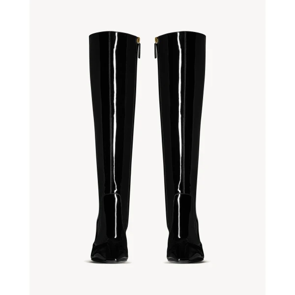 Black Saint Laurent Francoise Boots in Patent Leather, view 2 | Boots