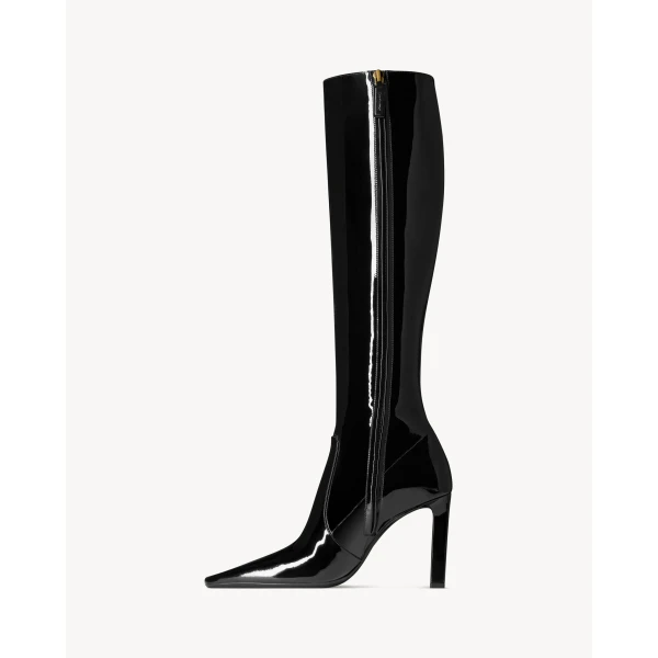 Black Saint Laurent Francoise Boots in Patent Leather, view 3 | Boots