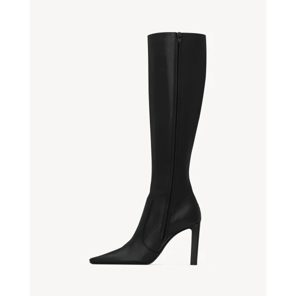 Black Saint Laurent Francoise Boots in Smooth Leather, Black, view 3 | Boots