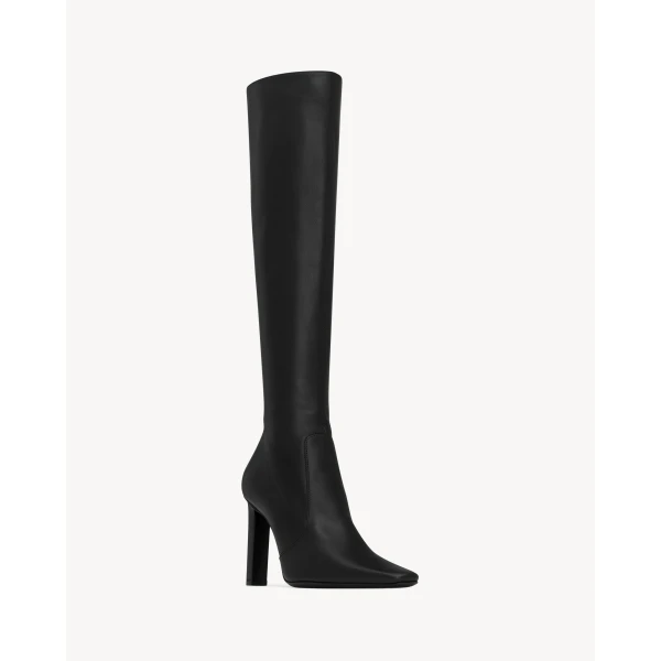 Black Saint Laurent Francoise Boots in Smooth Leather, Black, view 4 | Boots