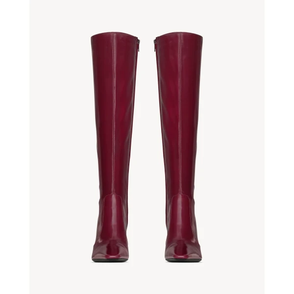 Red Saint Laurent Francoise Boots in Smooth Leather, Bordeaux, view 2 | Boots