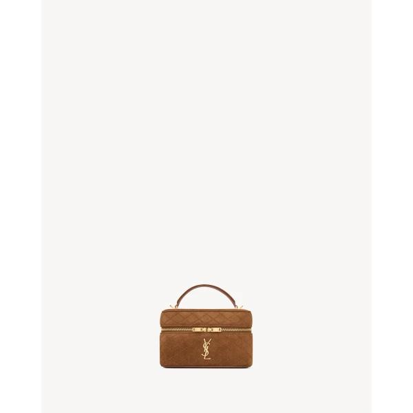 Orange Saint Laurent Gaby Vanity in Suede, Caramel Cognac, view 3 | Mini Bags