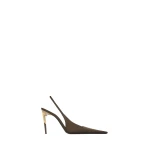 Brown Saint Laurent Goya Slingback Pumps in Satin Crepe, Gloom Brown | Heels