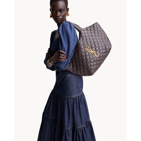 Brown Saint Laurent Icare Medium in Quilted Nappa, Dark Chocolate, view 2 | Shoulder & Crossbody Bags