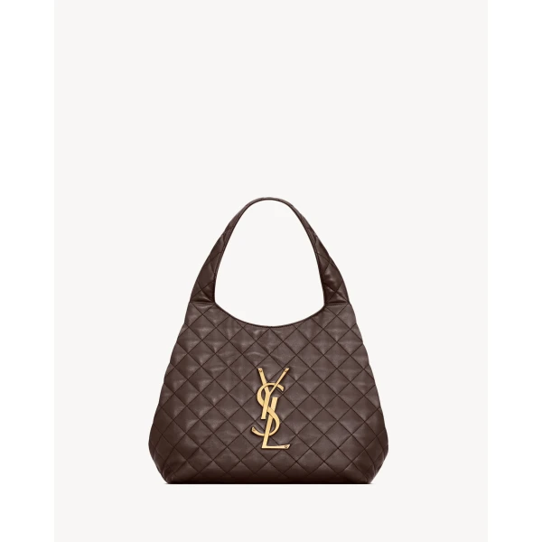 Brown Saint Laurent Icare Medium in Quilted Nappa, Dark Chocolate, view 3 | Shoulder & Crossbody Bags