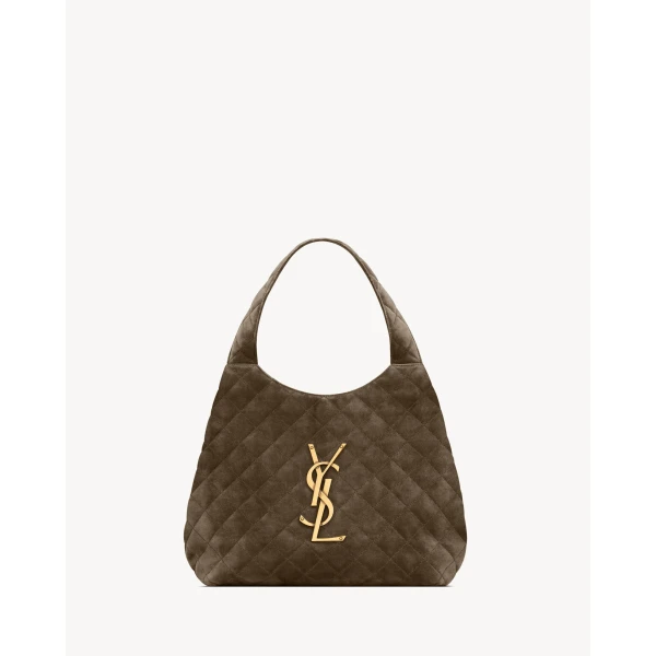 Brown Saint Laurent Icare Medium in Quilted Suede, Light Musk, view 3 | Shoulder & Crossbody Bags
