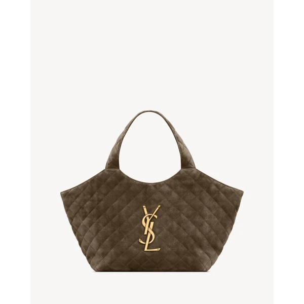 Icare Medium in Quilted Suede, Light Musk