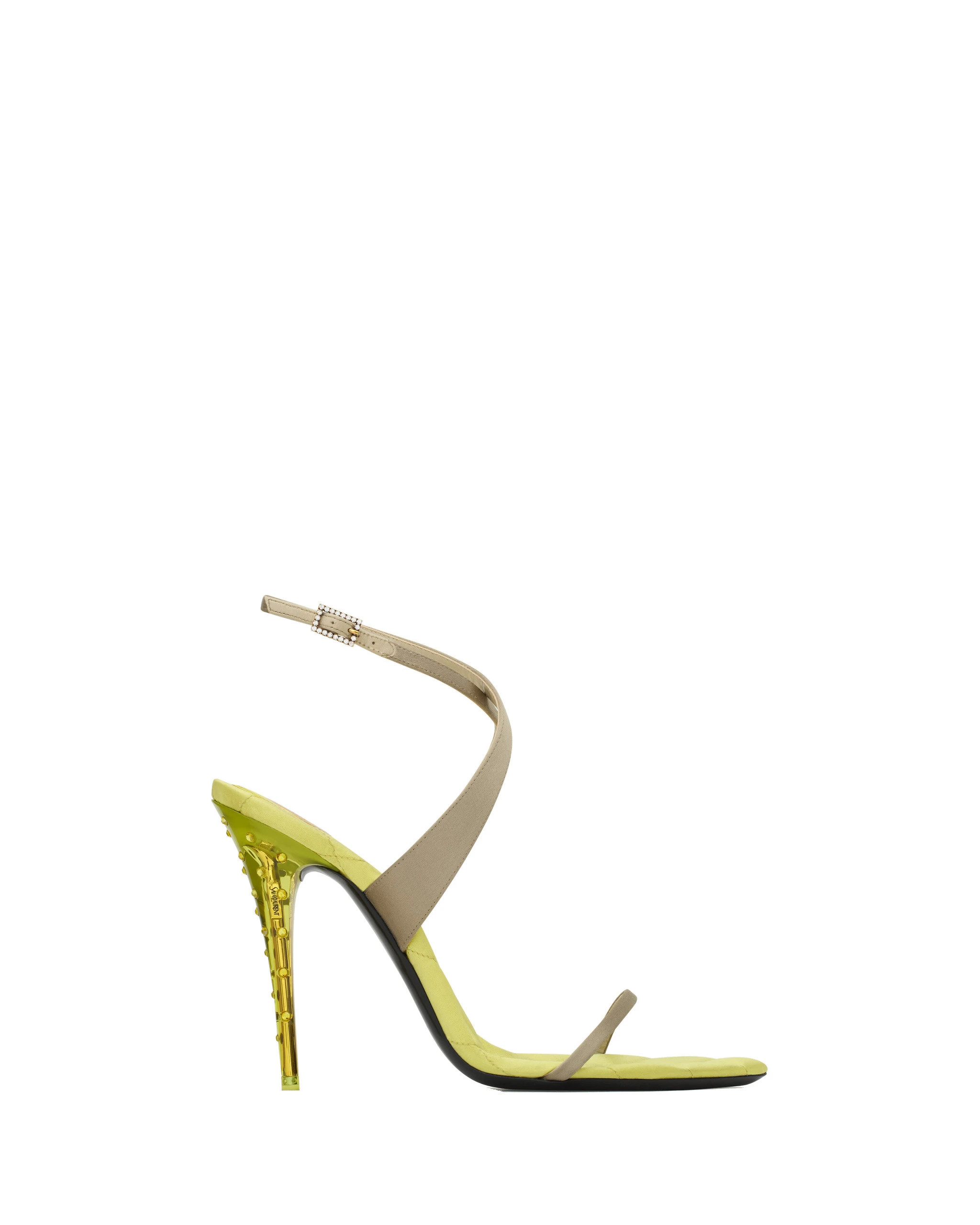 Saint Laurent Ivresse Sandals in Satin Crepe and Crystals, Lemon Green and Peridot Multicolour Saint Laurent Ivresse Sandals in Satin Crepe and Crystals, Lemon Green and Peridot | Sandals