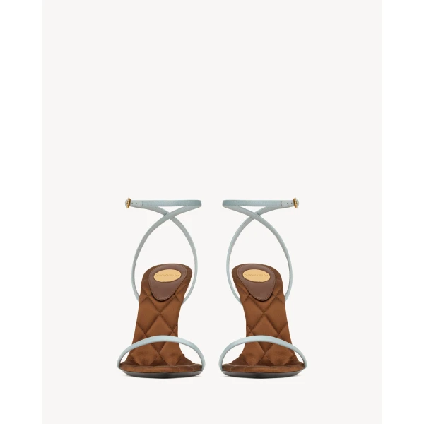 Multicolour Saint Laurent Ivresse Sandals in Satin Crepe and Crystals, Pecan Brown and Topaz, view 3 | Sandals