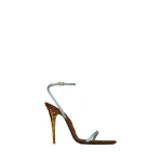 Multicolour Saint Laurent Ivresse Sandals in Satin Crepe and Crystals, Pecan Brown and Topaz | Sandals