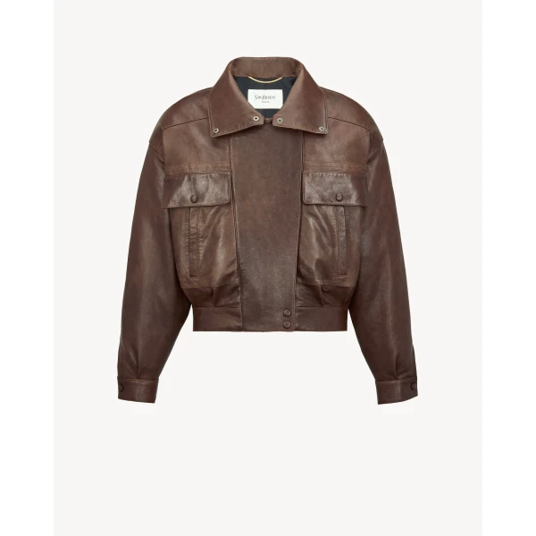 Multicolour Saint Laurent Jacket in Lambskin, Brun Normandie and Espresso, view 3 | Leather Jackets