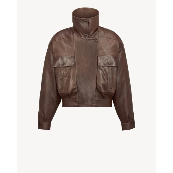 Multicolour Saint Laurent Jacket in Lambskin, Brun Normandie and Espresso, view 4 | Leather Jackets