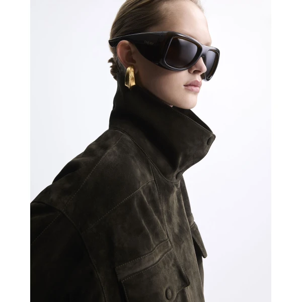 Green Saint Laurent Jacket in Vintage Split Leather, Militaire, view 2 | Leather Jackets
