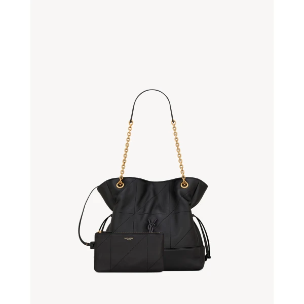 Black Saint Laurent Jamie Shopping Small in Lambskin, Black, view 2 | Totes & Top-Handle Bags