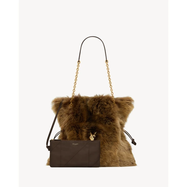 Brown Saint Laurent Jamie Shopping in Shearling, view 3 | Totes & Top-Handle Bags