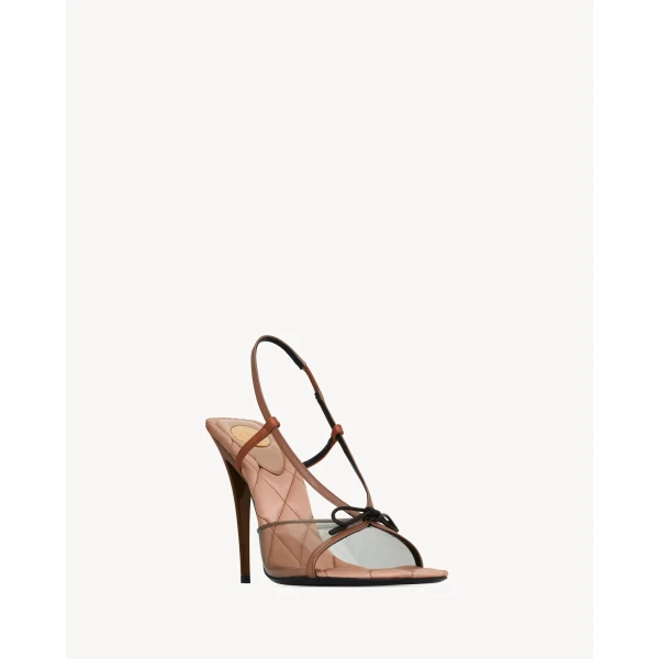 Multicolour Saint Laurent Jean Sandals in Tpu and Satin, Pink and Burnished Wood, view 3 | Sandals