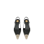 Black Saint Laurent Jeanne Slingback Pumps in Glazed Leather, Black, 75 mm | Heels