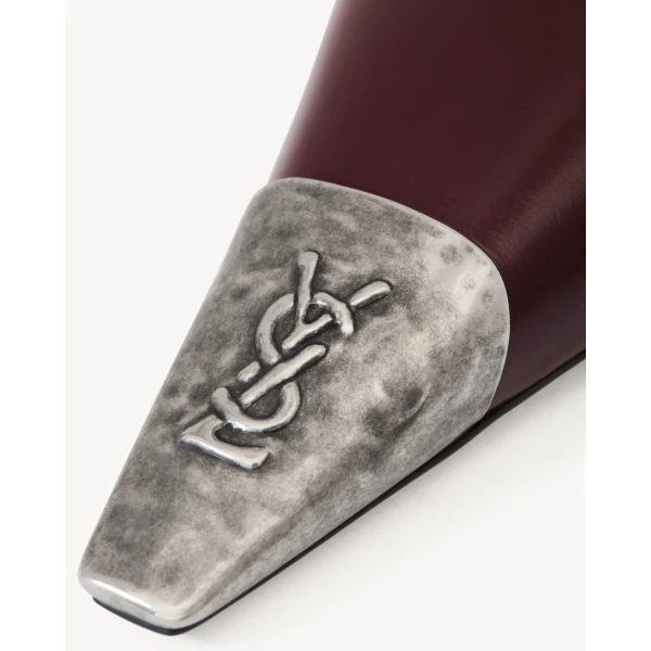 Red Saint Laurent Jeanne Slingback Pumps in Smooth Leather, Vintage Bordeaux, view 4 | Heels
