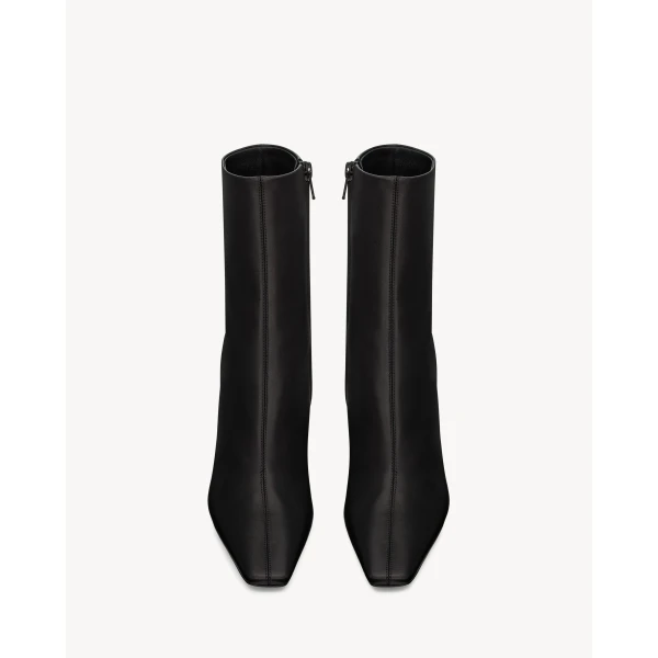 Black Saint Laurent Jill Booties in Smooth Leather, Black, view 2 | Boots